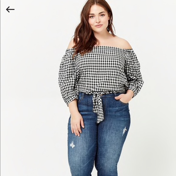 NWT Plus Size Gingham Forever 21 Off-the-Shoulder Top - Picture 2 of 5